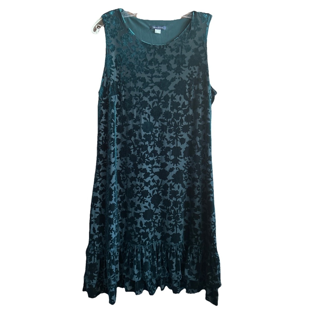 Tommy Hilfiger Burnout Velvet Green Dress Size 14 Ruffle Hem Sleeveless